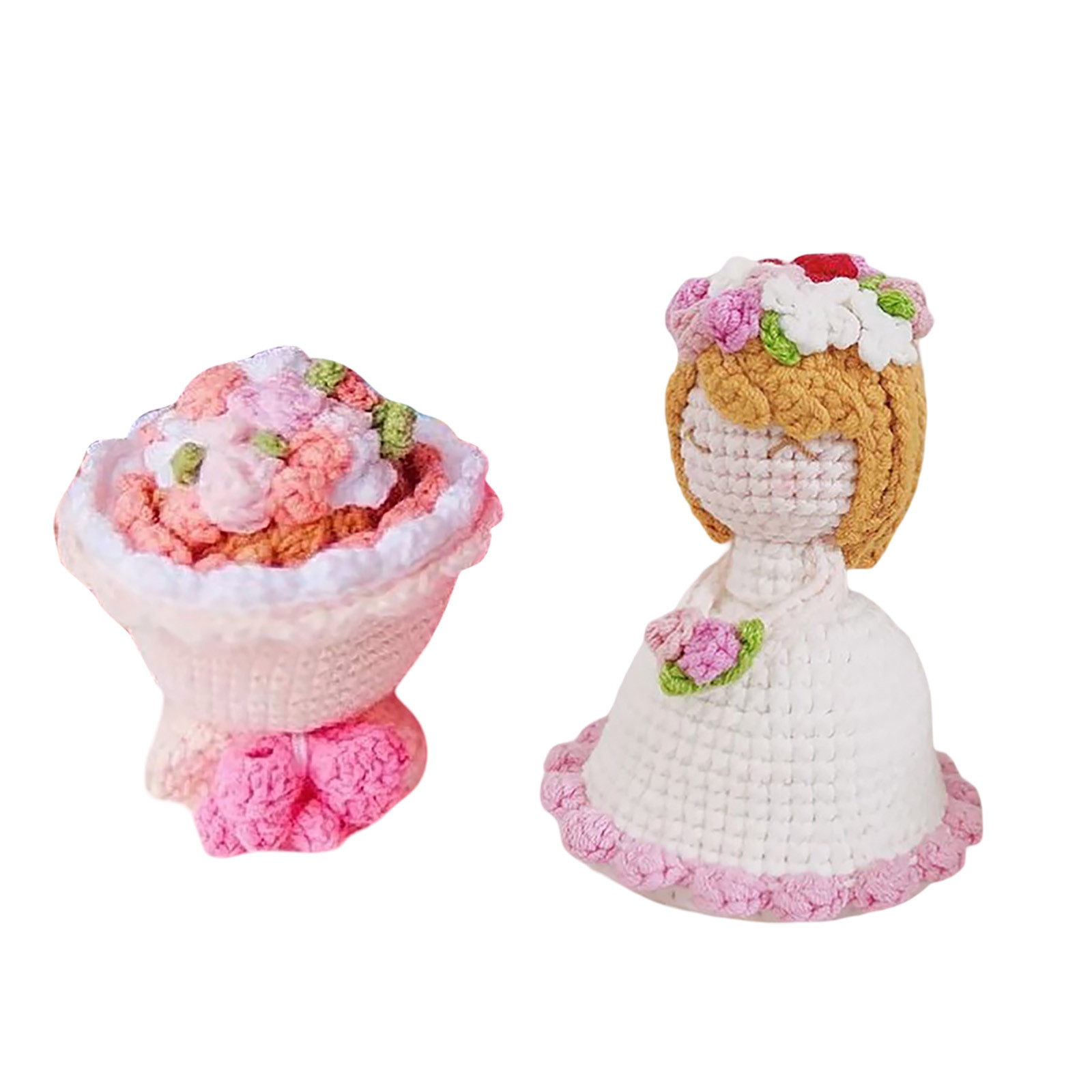 thumbnail image 2 of Ramo de flores de ganchillo doble, muñeca, vestido de novia hecho a mano, muñeca de punto, graduación, cumpleaños, apto para mujeres y novias (paquete de material, no productos terminados), 2 of 2